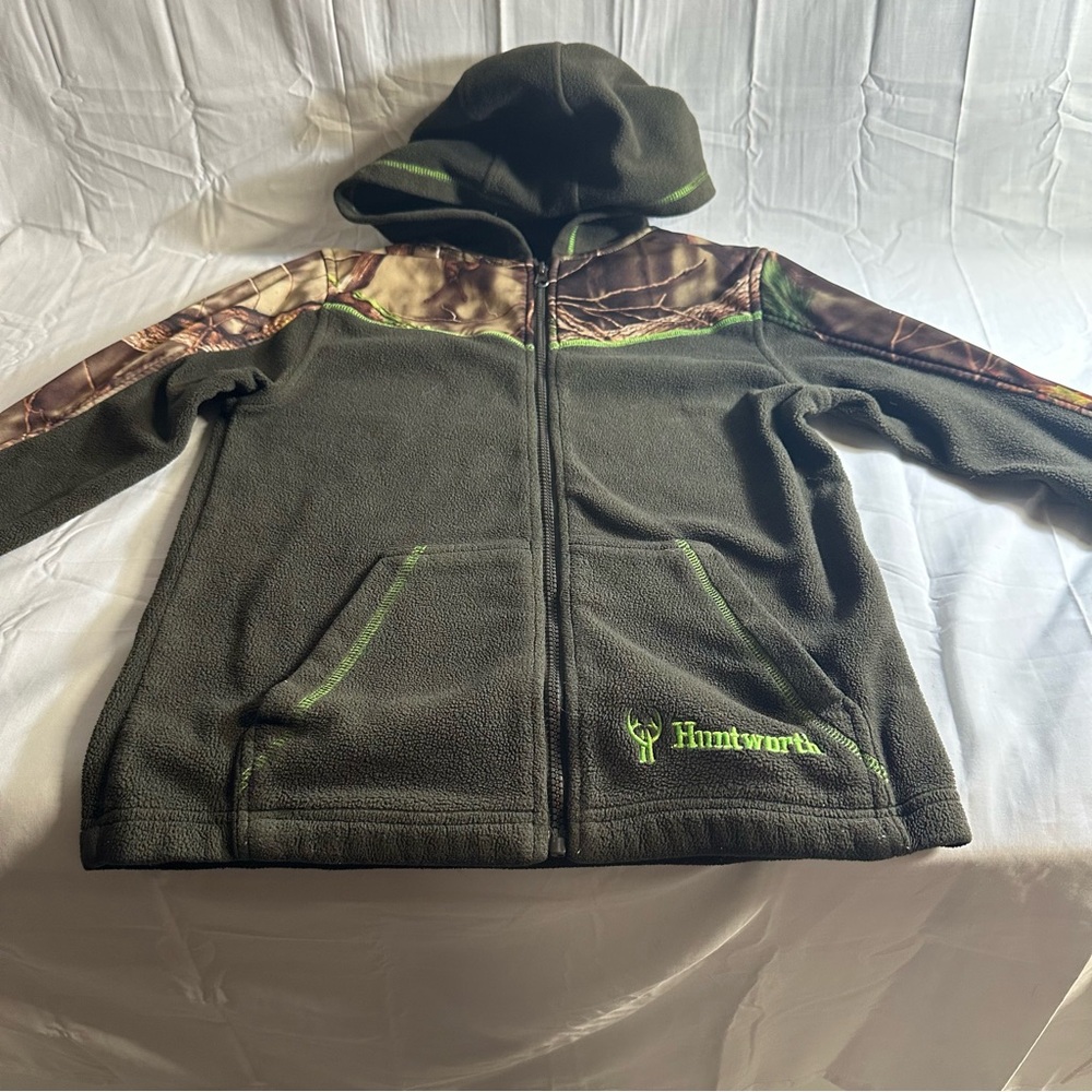 Kids OakTree Evo Hooded Huntworth Green Camo Fleece Jacket Size Medium